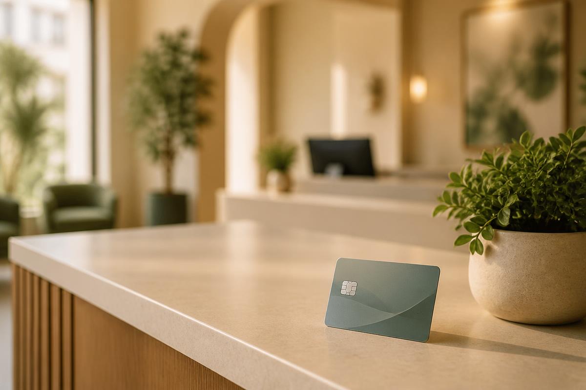 CareCredit health and wellness credit card at a modern clinic reception desk
