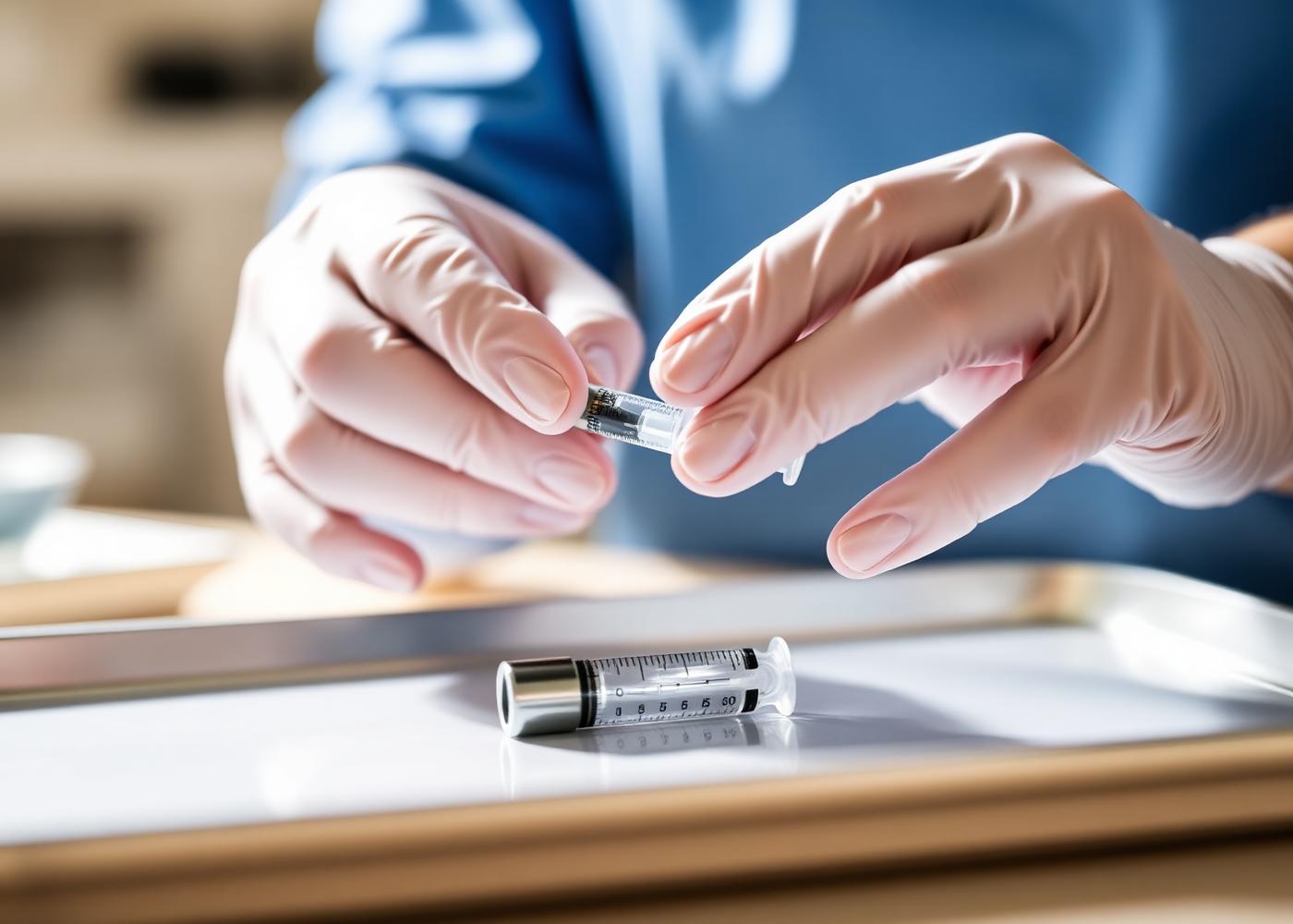 Close-up of a stem cell injection being prepared in a clinical setting